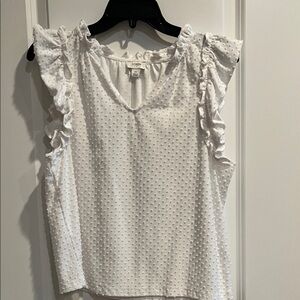 J. Crew White Textured Ruffle Blouse